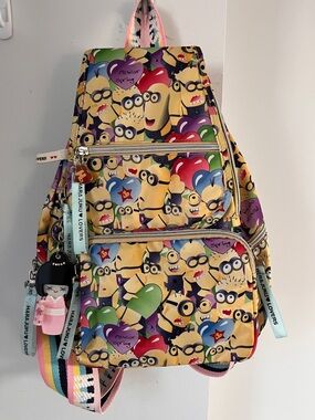 Harajuku Lovers Gwen Stefani pink/ylw Minions Backpack 6 zippers 5 charms Kawaii